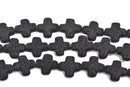 25mm BLACK LAVA Beads, CROSS perfume diffuser beads, essential oil beads, aromatherapy lava stone beads, full strand, 16 beads glv0022