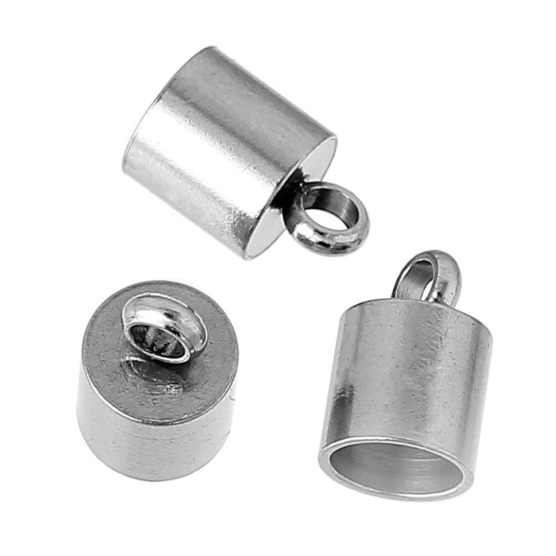 10 Stainless Steel End Caps for Kumihimo Jewelry, Leather Cord End Connectors, Bails, Bead Caps, Fits up to 5mm cord, fin0631