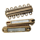 2 MAGNETIC Antique Gold Brass 6-strand Lock Connector Clasps, 33x14mm, for Multi Strand Bracelets and Necklaces, fcl0214