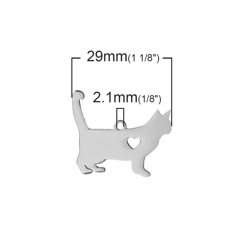 2 Stainless Steel CAT Charm Pendants, Design Metal Stamping Blanks 29x25mm, 15 gauge, chs2732