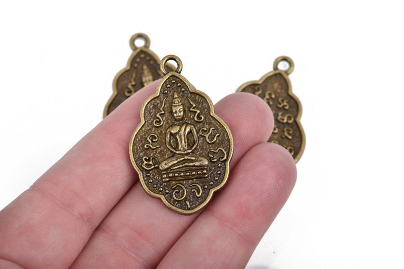 2 THAI BUDDHA charm pendants, bronze metal, religious icon, 42x26mm, chb0491