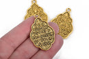 2 THAI BUDDHA charm pendants, antique gold metal, religious icon, 42x26mm, chg0528