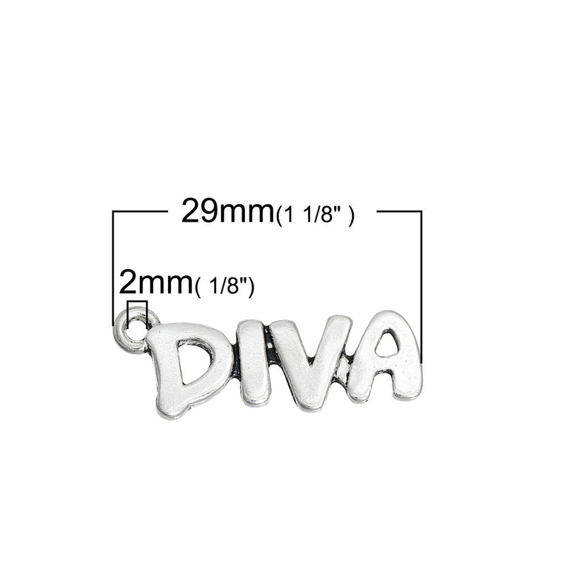 10 DIVA Charm Pendants, word quote affirmation charms, 29x11mm, chs2740