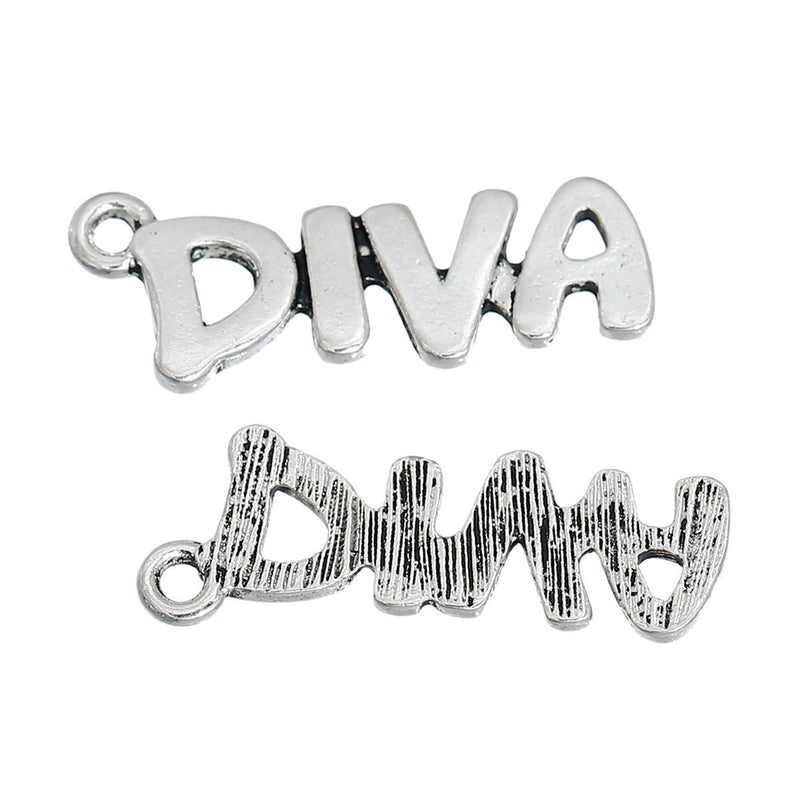 10 DIVA Charm Pendants, word quote affirmation charms, 29x11mm, chs2740