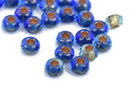 25 Rondelle Czech Pressed Glass Beads, 8mm faceted, dark blue with gold foil core, bgl1598