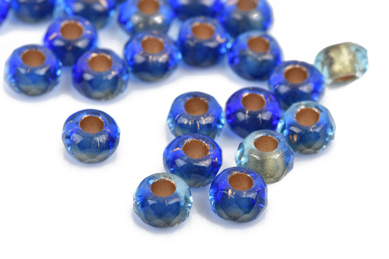 25 Rondelle Czech Pressed Glass Beads, 8mm faceted, dark blue with gold foil core, bgl1598