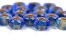 25 Rondelle Czech Pressed Glass Beads, 8mm faceted, dark blue with gold foil core, bgl1598