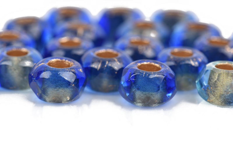 25 Rondelle Czech Pressed Glass Beads, 8mm faceted, dark blue with gold foil core, bgl1598