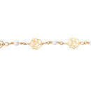 1 yard (3 feet) Rose and Crystal Rosary Bead Chain, gold double wrapped wire, 4mm faceted round glass beads, gold filigree flowers, fch0545