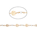 1 yard (3 feet) Rose and Crystal Rosary Bead Chain, gold double wrapped wire, 4mm faceted round glass beads, gold filigree flowers, fch0545