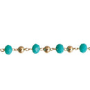1 yard (3 feet) Mint Green and Gold Crystal Rosary Bead Chain, 4mm faceted rondelle glass beads, 3mm gold round beads, fch0546
