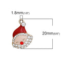 3 CHRISTMAS SANTA Claus Charms or Pendants . Gold Plated with enamel and rhinestone accents, 20x17mm, chg0534