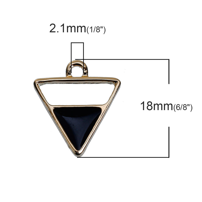 5 Gold Plated ARROWHEAD TRIANGLE Pendants Charms, black enamel, 18x16mm, chg0535