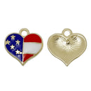 10 Gold Plated USA FLAG Heart Charms, red white blue enamel, 17mm, chg0531
