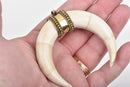 White Natural Bone Double Horn Pendant, Large Crescent Horn, Brass Bail, Upside Down Moon, 2-3/4" wide cho0167