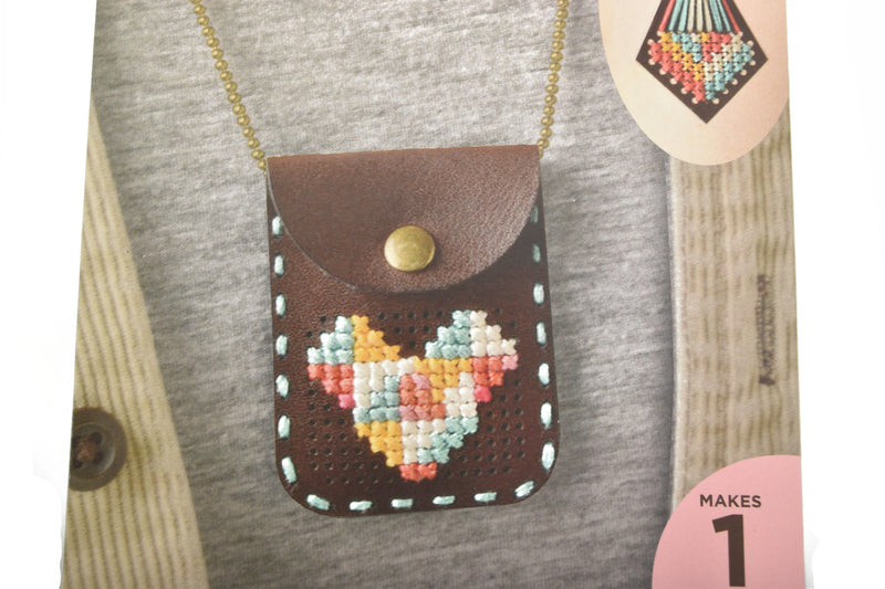 Cross Stitch KIT, make your own cross stitch amulet necklace and earrings, includes all supplies, instructions, kit0045