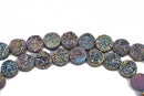 4 DRUZY Natural GEMSTONE Quartz Geode Cabochon Beads, Round, 10mm, 3/8" Mardi Gras RAINBOW, flatback with hole,  gdz0198