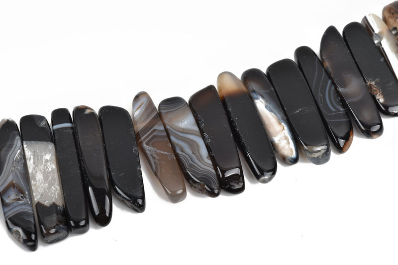 Black Brazilian AGATE Stick Beads, 3/4" to 2" natural banded agate gemstone, full strand, about 48-51 beads,  gag0305