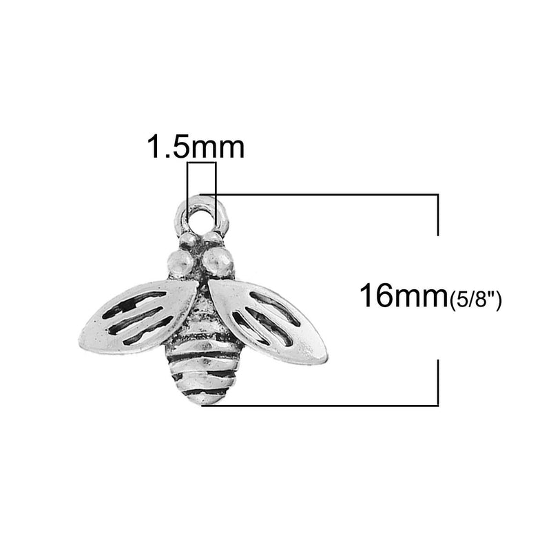 10 BEE or FLY Insect Charms, Silver Tone Charm Pendants, Queen Bee Charms, 16x13mm, chs2752