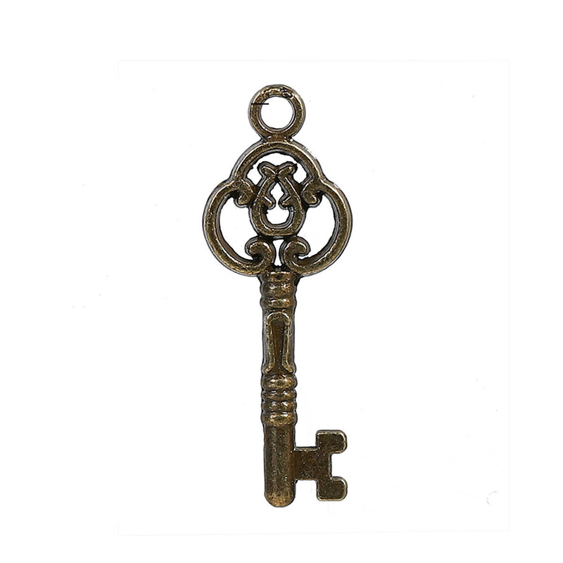 50 Bronze Tone SKELETON KEY Charm Pendants, mixed designs, Bulk Package, chb0494