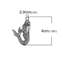5 Large MERMAID SIREN Ocean Charm Pendants, Silver Tone Beach Sea Theme, 40x26mm, chs2746