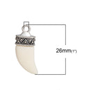 3 HORN or CLAW Tusk Charm Pendants, Off White Cream Resin with fancy antique silver bail, 26x13mm, cho0170