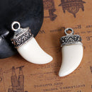 3 HORN or CLAW Tusk Charm Pendants, Off White Cream Resin with fancy antique silver bail, 26x13mm, cho0170