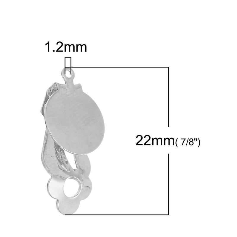 10 Cabochon Silver Tone Clip-On Earring Blanks with Loop, fits 12mm cabochon, fin0632