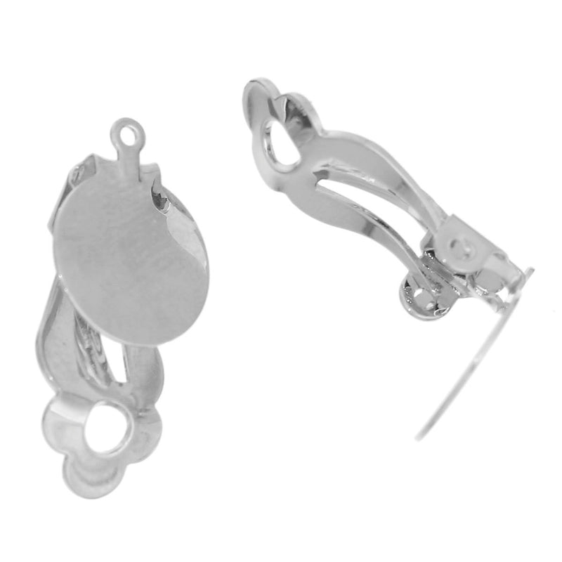 10 Cabochon Silver Tone Clip-On Earring Blanks with Loop, fits 12mm cabochon, fin0632