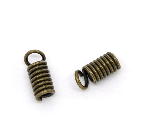 25 Bronze Tone Coil End Crimp Fasteners, fits 3mm cord, 8x4mm, fin0634