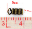 25 Bronze Tone Coil End Crimp Fasteners, fits 3mm cord, 8x4mm, fin0634