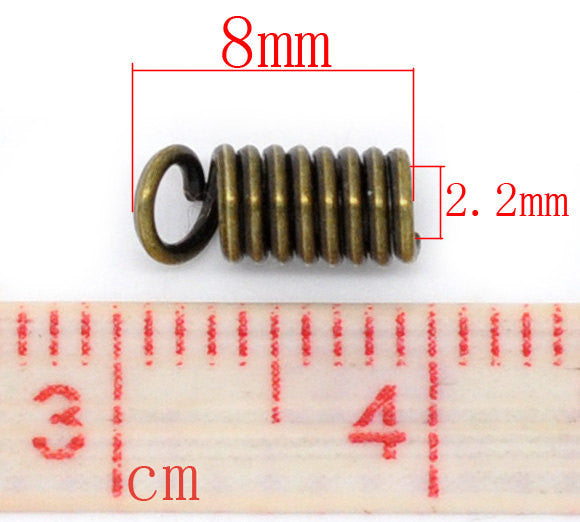 25 Bronze Tone Coil End Crimp Fasteners, fits 3mm cord, 8x4mm, fin0634