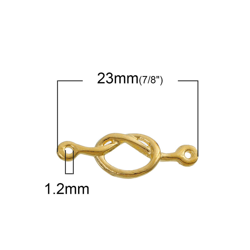 10 Gold Plated SQUARE KNOT Charm Pendants, double-hole connector links, 23x8mm, chg0551