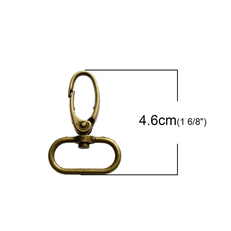 5 Bronze Tone Swivel Clasps for Key Rings, Dog Leashes, 46mm x 31mm, fin0643