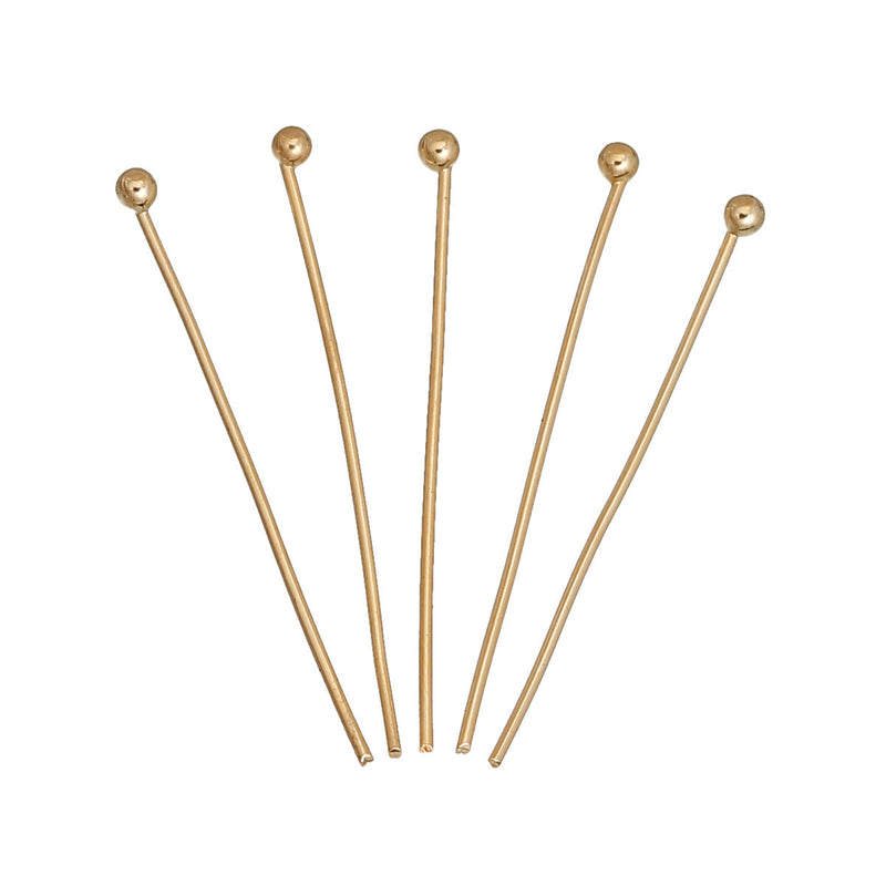 30 Gold Plated High Quality Ball Head Pins, 14k gold plated, 1-1/8" long (30mm) 21ga  21 gauge, pin0115
