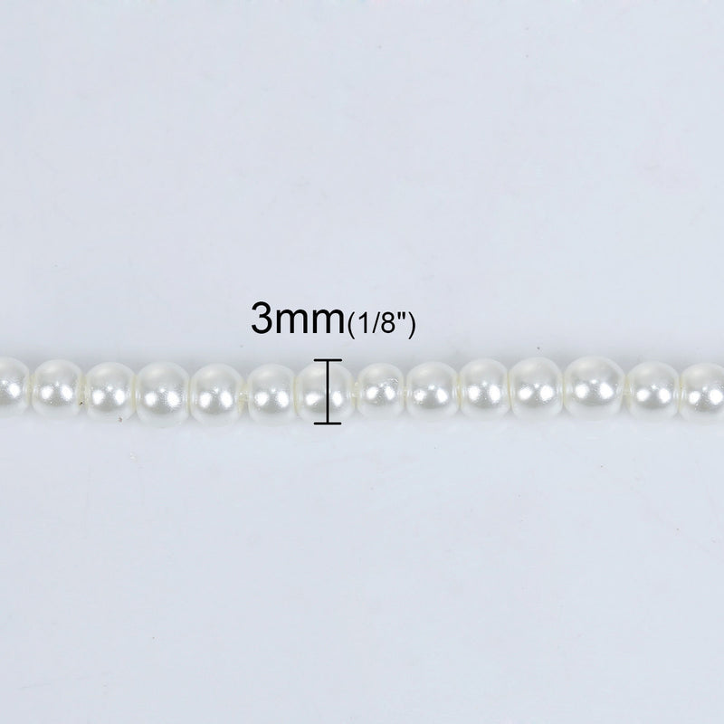 3mm OFF WHITE IVORY Cream Round Glass Pearl Beads, double strand, about 270 beads, bgl1607