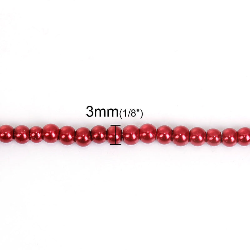3mm BRIGHT CHRISTMAS RED Cranberry Round Glass Pearl Beads, double strand, about 270 beads, bgl1605