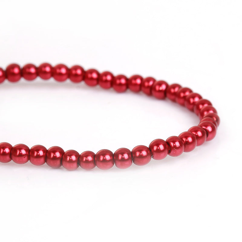 3mm BRIGHT CHRISTMAS RED Cranberry Round Glass Pearl Beads, double strand, about 270 beads, bgl1605