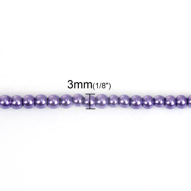 3mm PURPLE GRAPE Round Glass Pearl Beads, double strand, about 270 beads, bgl1604