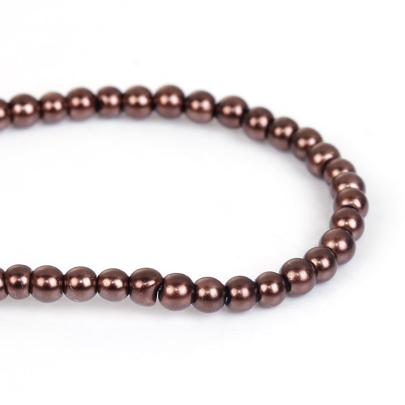 3mm DARK CHOCOLATE BROWN Round Glass Pearl Beads, double strand, about 270 beads, bgl1606