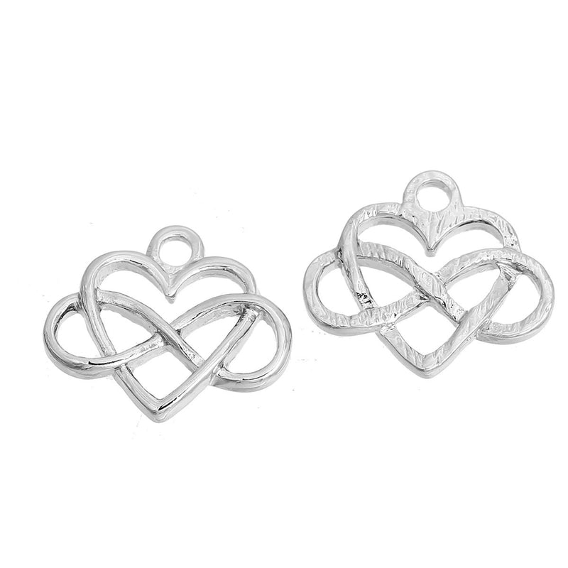 5 INFINITY HEART Loop Silver Tone Charm Pendants, 16x14mm, eternal love charm, chs2770