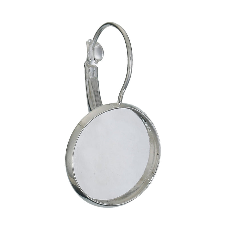 10 Silver Plated Lever Back Earring Blanks with Cabochon Bezel Tray, fits 16mm round cabochon, fin0639
