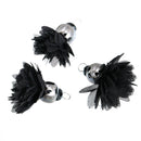 3 MIDNIGHT BLACK Flower Polyester Fabric Tassel Charm Pendants, gunmetal base with black bead 4cm long (1-5/8") cho0173