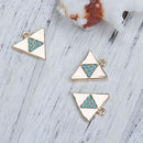 5 Gold-Plated Geometric Triangle Charm Pendants with faux turquoise rhinestones triangle, 17x16mm, chg0545