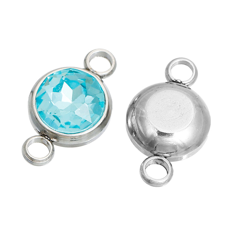 2 LIGHT BLUE Aquamarine Crystal Rhinestone Drop Connector Links, Stainless Steel Charm, 18x10mm, chs2756