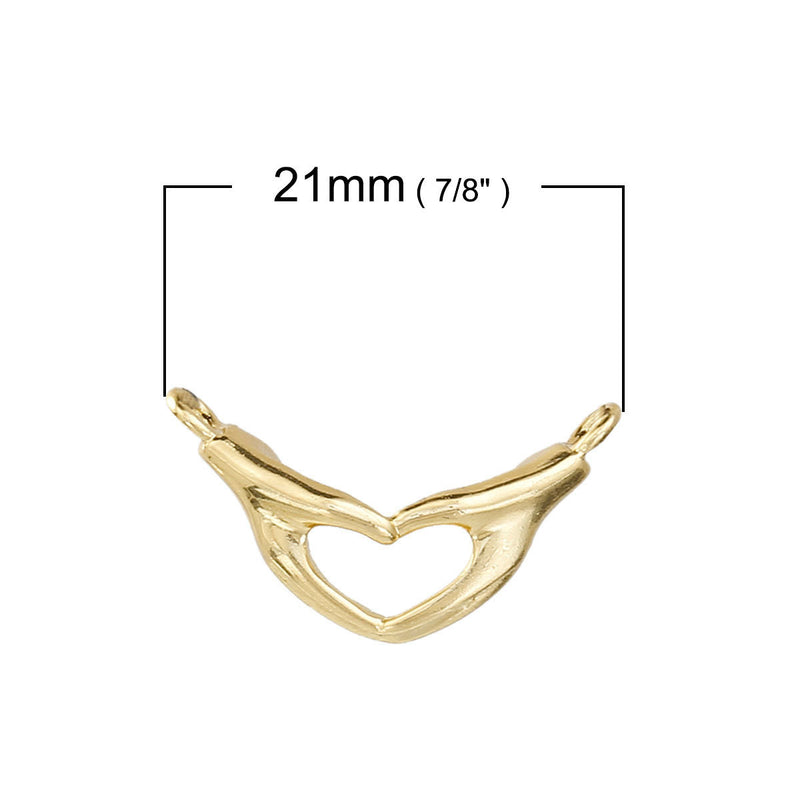 2 Gold Plated HEART HANDS Claddagh / Claddaugh Connectors, Metal Hands Holding, Irish Charm Pendants, chg0550