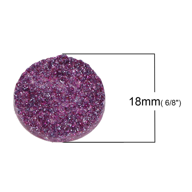10 Round Resin Metallic HOT PINK Purple Magenta Druzy Cabochons, faux glitter druzy, 18mm, cab0526