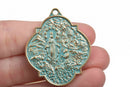 4 Light Gold Patina Relic Charm Pendants, religious medal coin charms with green verdigris patina, double sided design, 40x34mm, chs2878