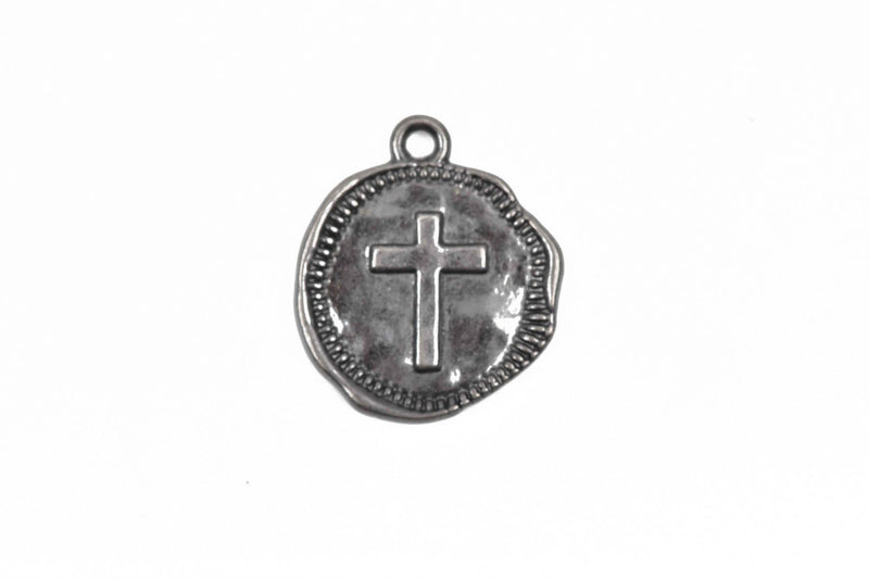 10 Gunmetal Coin Relic Charm Pendants, Cross with wax seal, round coin charms, 22x19mm, chs2880