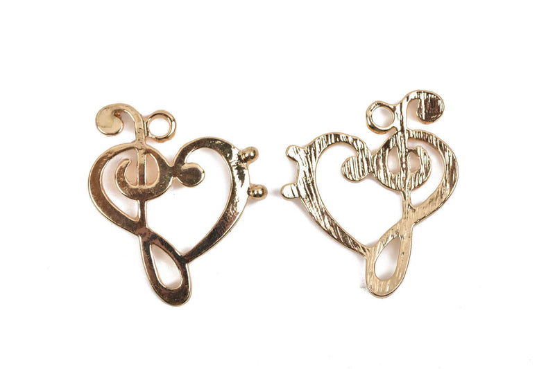 5 Gold MUSIC NOTE Charms, Treble Clef and Bass Clef, 25x20mm, chs2877